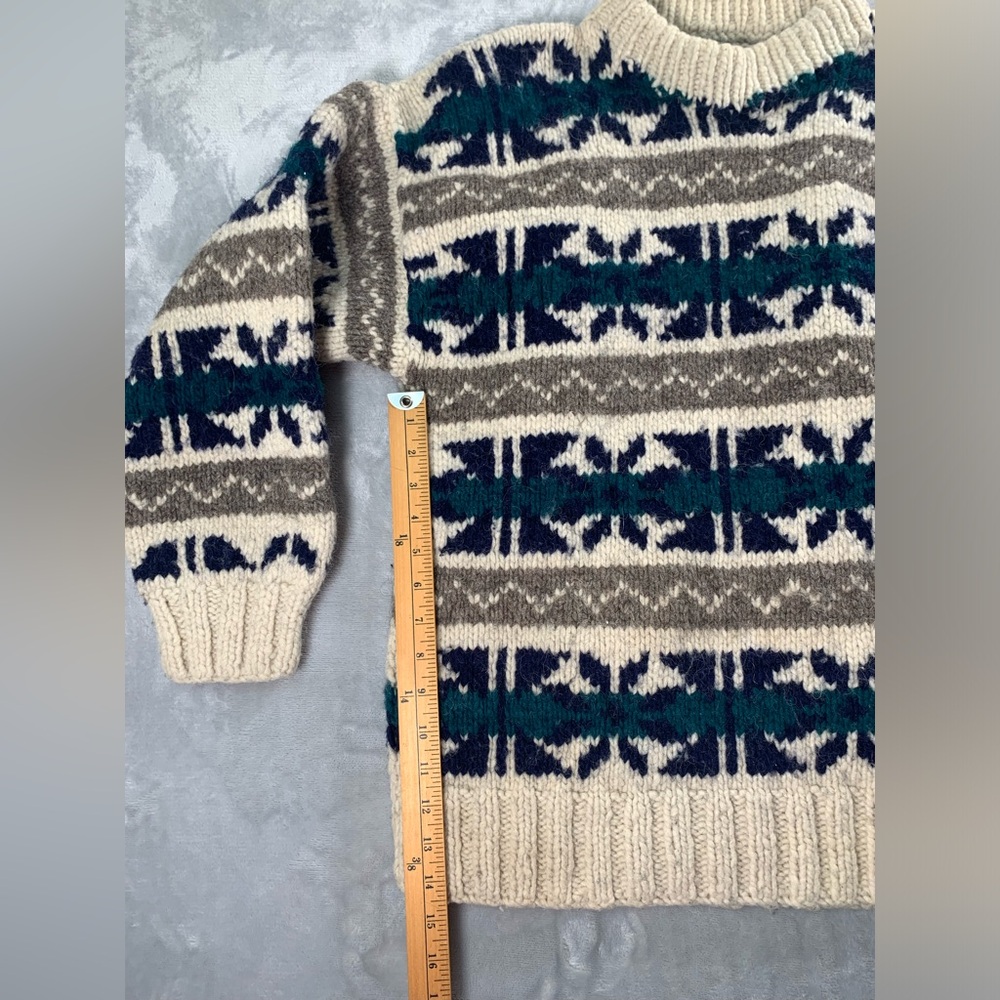 Men's Cream and Navy Patterned Crewneck Sweater - Picture 4 of 11